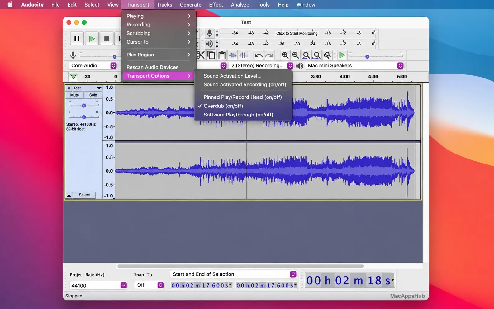 Audacity for macOS screenshot