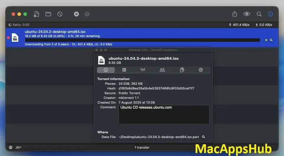 Transmission for Mac torrent inspector