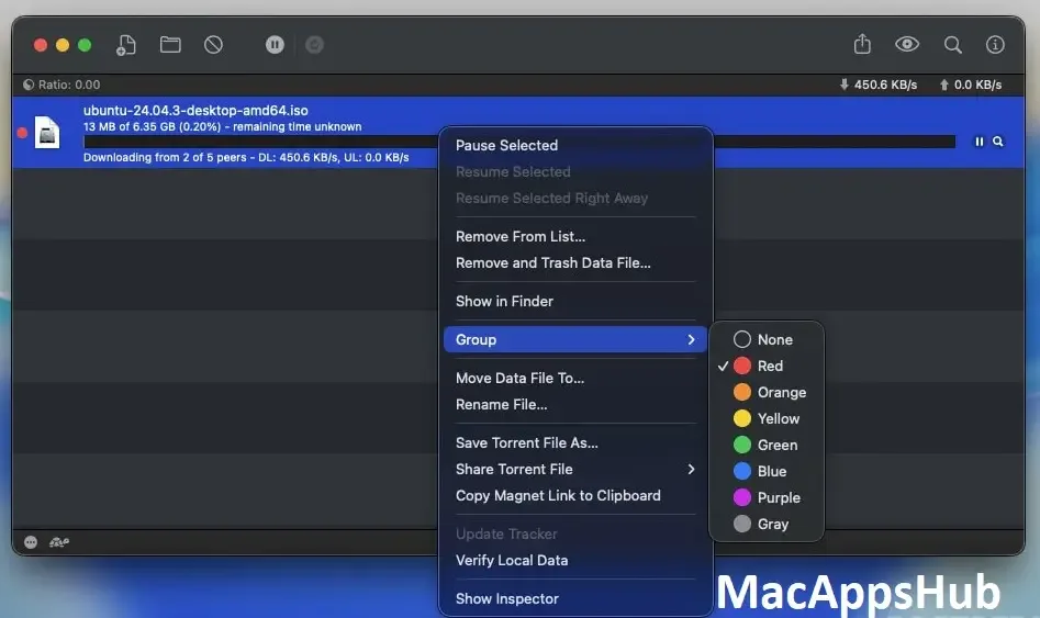 Transmission for Mac torrent grouping options