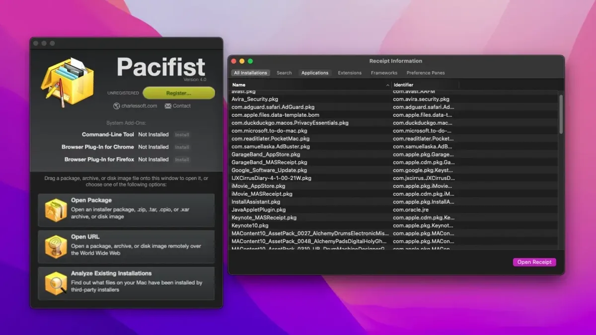 Pacifist-for-mac-receipt-information-interface