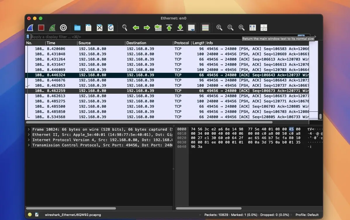 Wireshark for macOS screenshot
